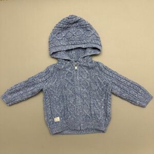 Ralph Lauren Baby Blue Cable Knit Hooded Sweater Cardigan Size 9M